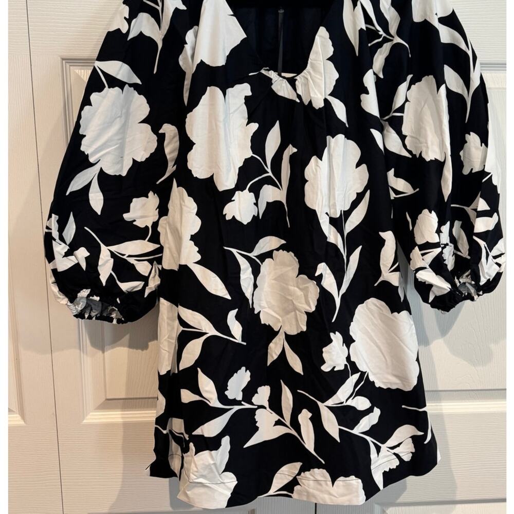 NEW Kate Spade Rose Poplin Balloon Black White Sleeve Mini Dress - Picture 7 of 8